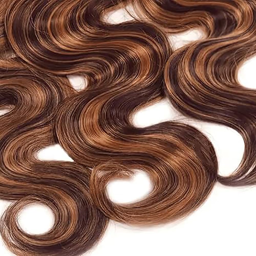 Body Wave Human Hair Bundles Echthaar Tressen Bündel Menschliches Haar Human Hair Extensions Double Weft Weave 50g/Piece Highlight Brown P4/30 Color 26 28 30 Zoll