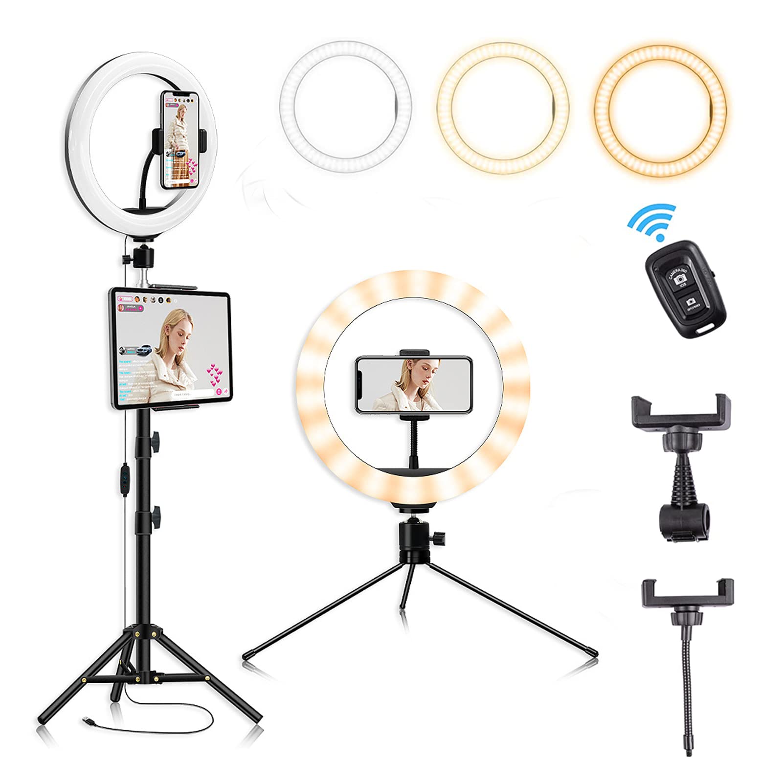 LucaSng Selfie Ring Light, 10“ Selfie Ring Light with Tripod Stand and Phone Holder, 3 Color Modes Dimmable Camera Ring Lights for YouTube Videos and TikTok, Compatible with iPhone and iPad