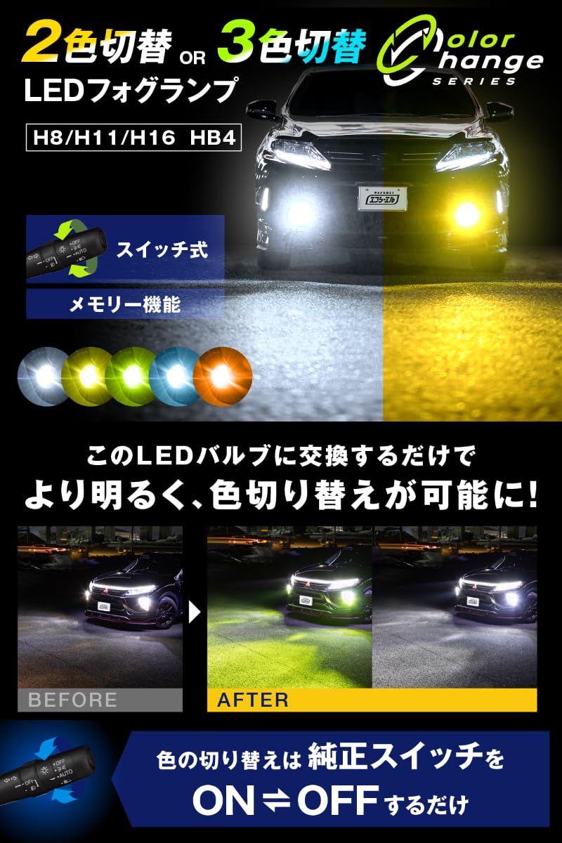 Amazon | fcl.(エフシーエル) HB4 LED フォグランプ 2色切り替え
