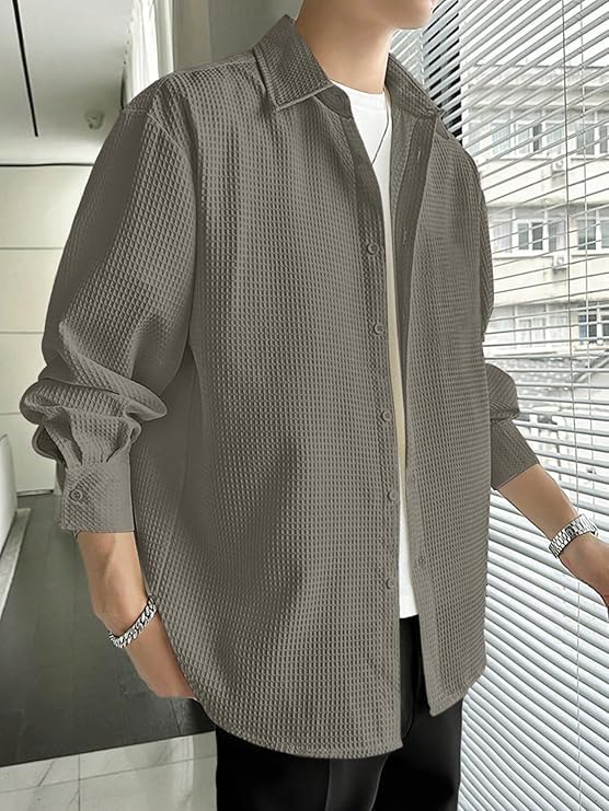 Image of GRECIILOOKS Men's Shirt | Formal Button Down - Slim Fit Office Shirt's for Men | Premiuim Textured Long Sleeve Cotton Blend | Business & Meeting Ready