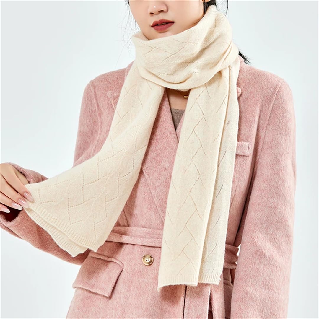 Bufanda de punto de lana para mujer, color sólido, suave, cálida, larga, chal hueco