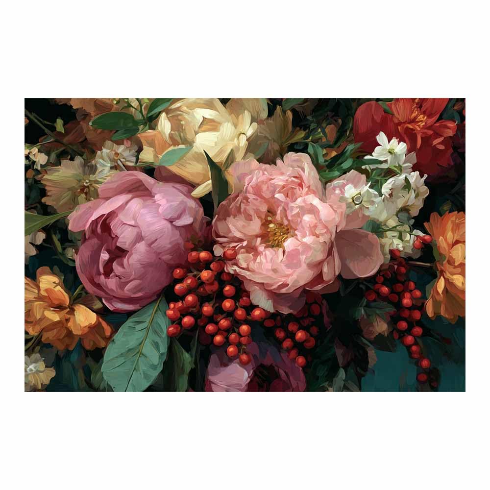 Xeniou Multicolor Flowers Wall Art Vintage Pink Peony Art Canvas Wall Art, For Bathroom Living Room Bedroom Office Kitchen(Multicolor)-60X90cm Unframed