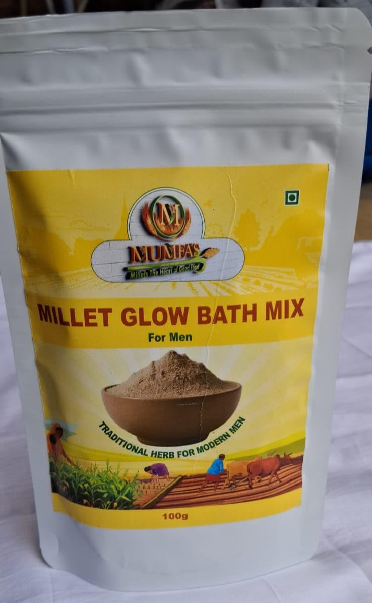 Mumfas Millet Glow Bath Mix for Men, Traditional Herbal Body Scrub Powder, with Ragi, Neem, Rose Petals & White Turmeric, 100g-picture-29