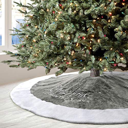 Alynsehom Gray Christmas Tree Skirts Luxury Faux Fur Plush Wonderful Time Embroidery Large Size Xmas Tree Skirts Holiday Tree Ornaments Home Party Christmas Decorations (Dia.36/90cm) Alynsehom Gray Christmas Tree Skirts Luxury Faux Fur Plush Wonderful Time Embroidery Large Size Xmas Tree Skirts Holiday Tree Ornaments Home Party Christmas Decorations (Dia.36/90cm)