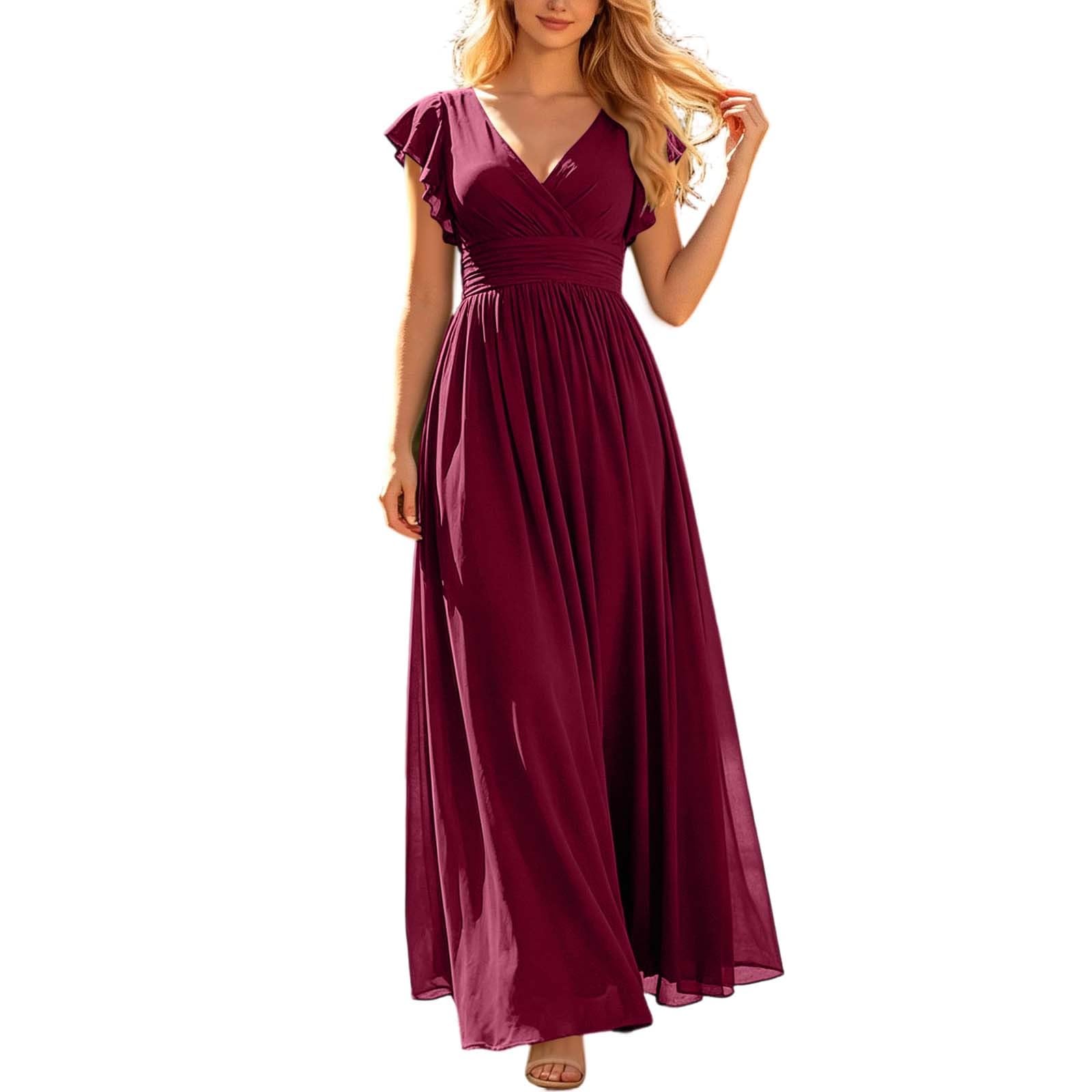 Vestido de noche para mujer, largo, elegante, de gasa, para bodas, con cuello en V, línea A, vestido de baile, vestido de dama de honor, vestido de dama de honor, vestido de fiesta, vestido de fiesta