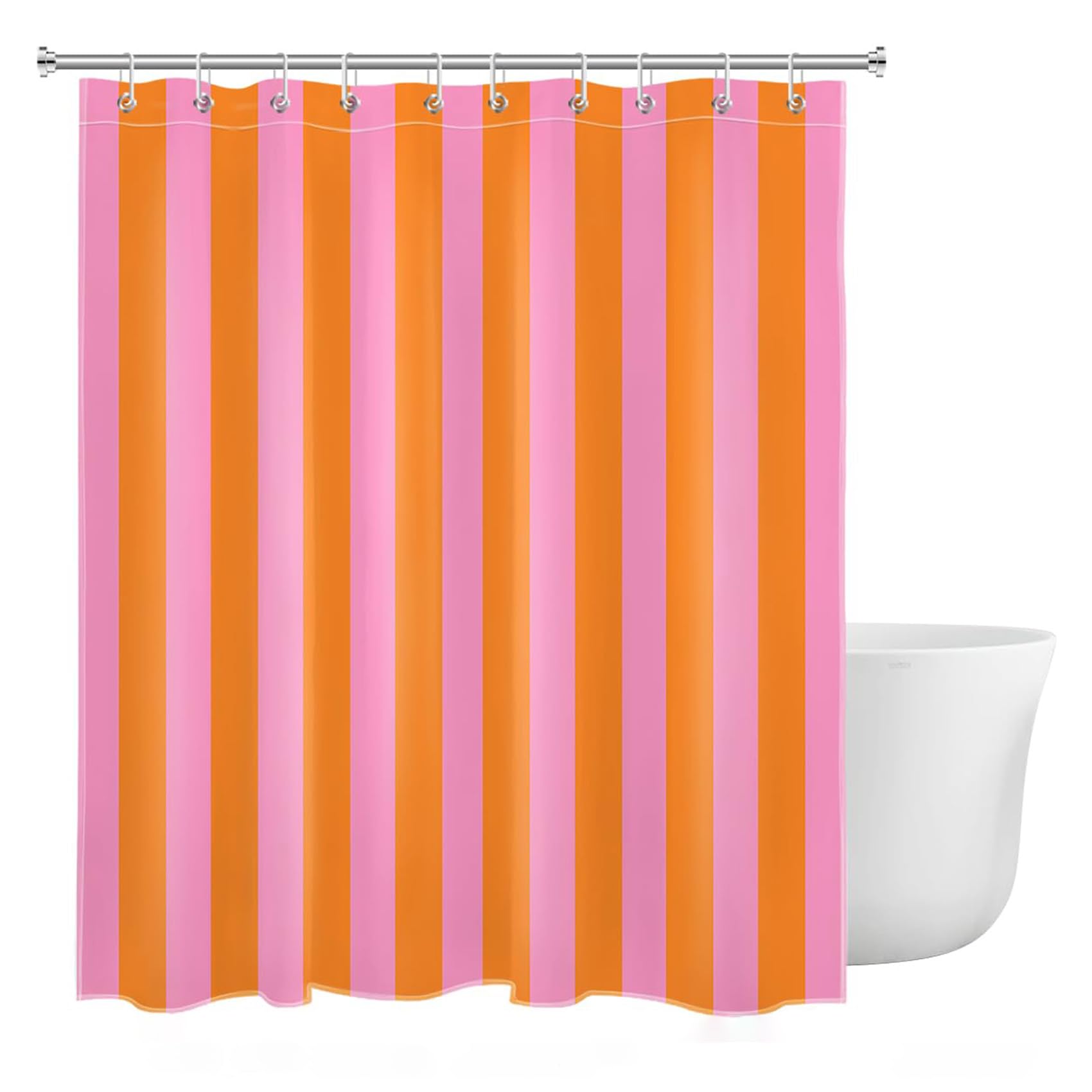 Gestreift Duschvorhang 200 x 220 cm (B x H) Extra Lang Rosa und Orange Moderne Kunst Badezimmer Deko Boho Badevorhang Stoff Polyester Wasserdicht Waschbar mit Haken