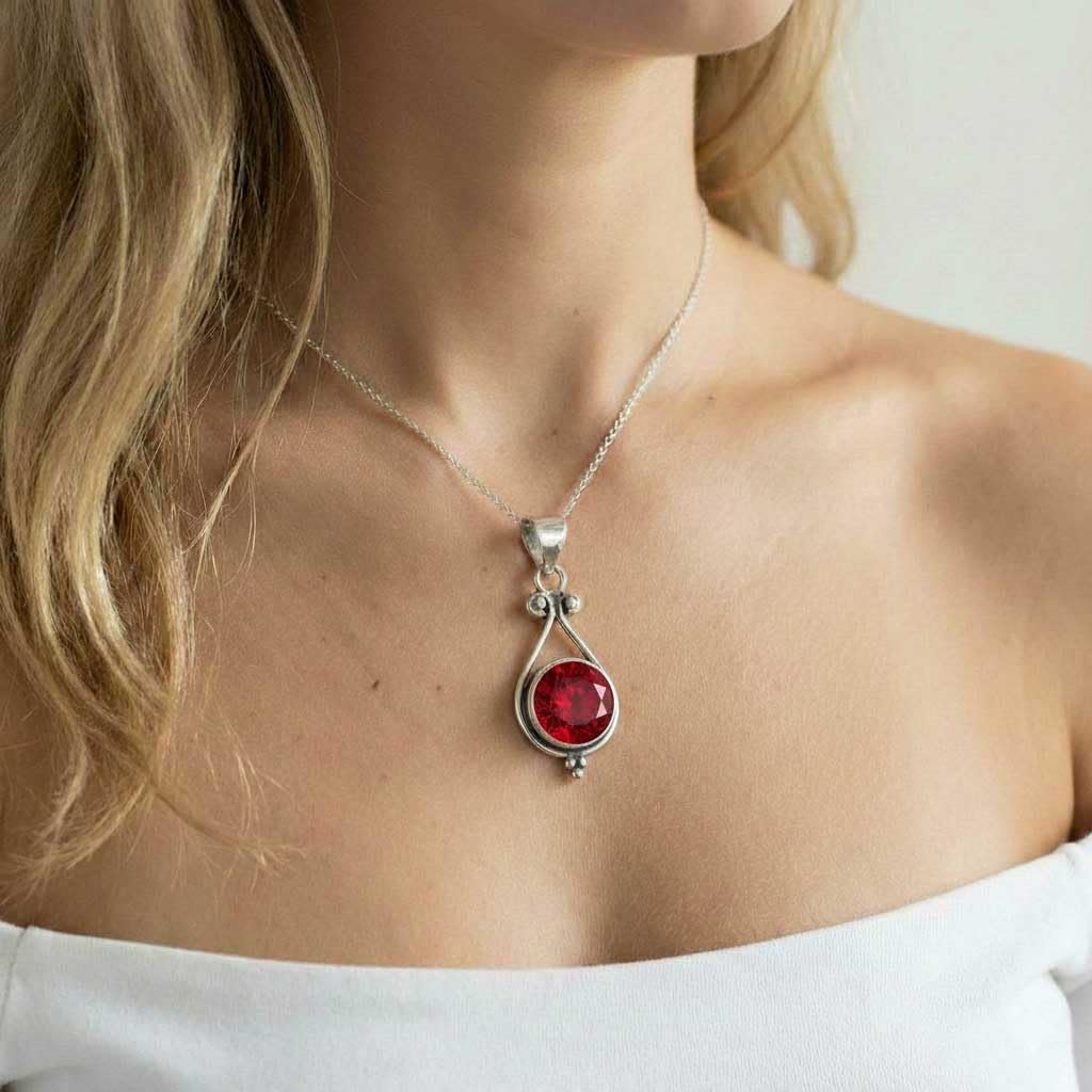 Handmade 925 Sterling Silver Overlay Pendant Necklace Chunky Natural Gemstone Amethyst, Pearl, Labradorite, Rose Quartz Round Boho Jewelry For Women