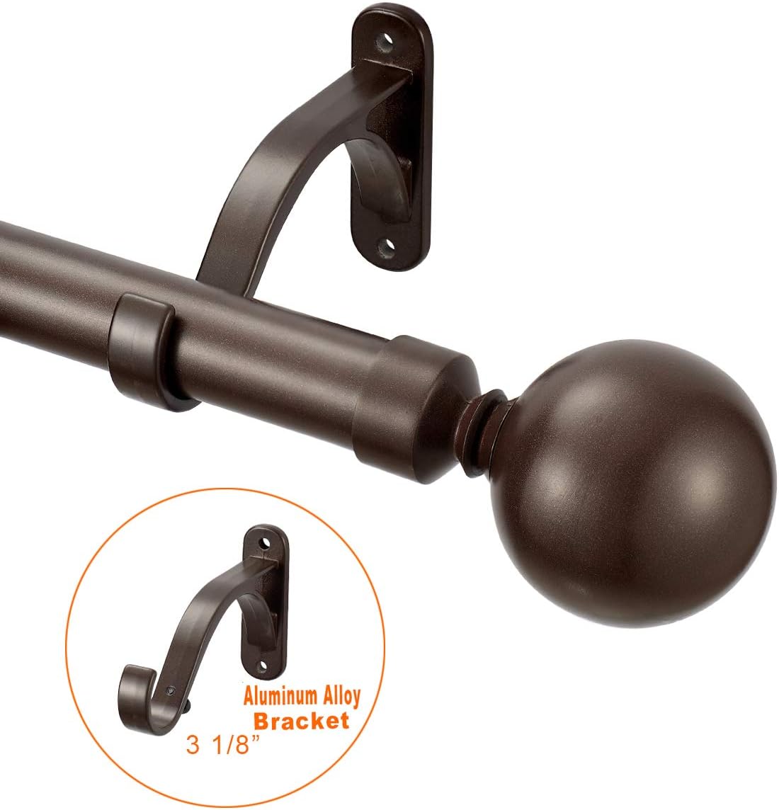 YunNephele 1 inch Curtain Rods for Window 72-144”-Bronze, Single Adjustable Curtain Rod with Classic Round Ball Finial, Industrial Metal Iron Curtain Rod Set, Decorative Drapery Window Curtain rod : Everything Else
