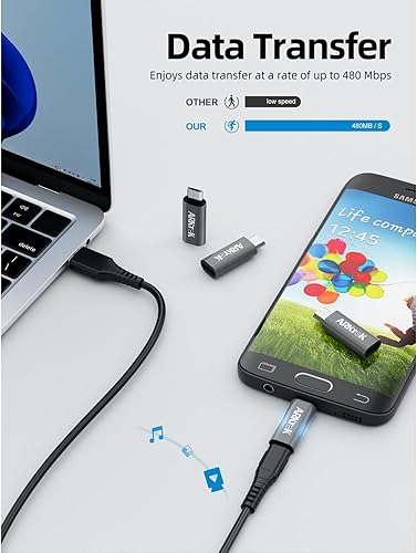 Vista 12 de ARKTEK Adaptador USB C a Micro USB, paquete de 4 conectores tipo C hembra a micro USB macho, compatible con carga y sincronización de datos, Negro
