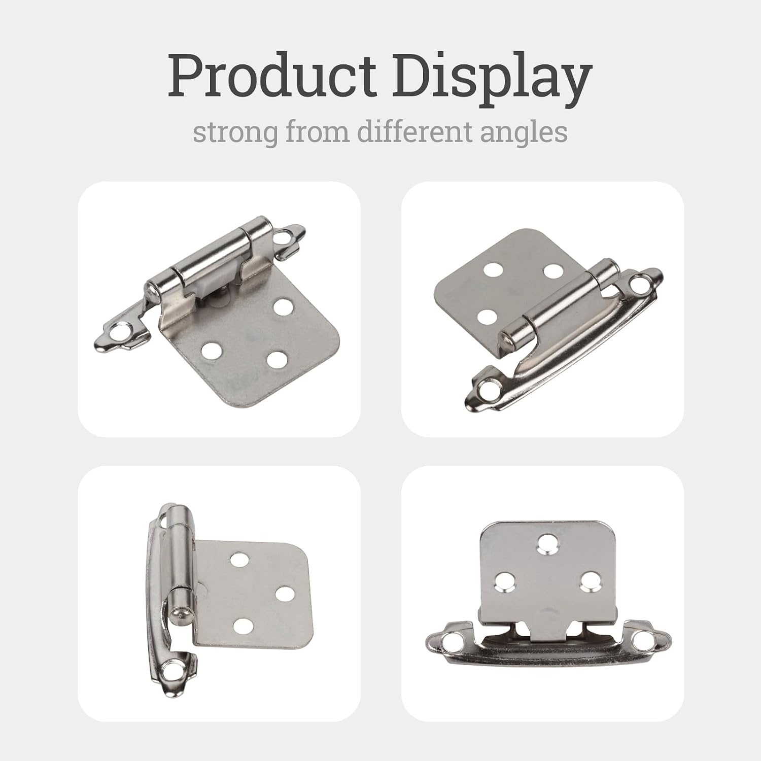 50-Pack Cabinet Hinges, 1/2 Inch Overlay, Satin Nickel Semi-Concealed, Self-Closing, Face Mount