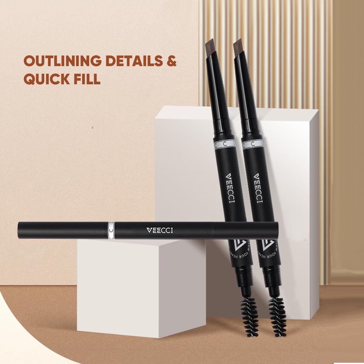 VEECCI Diamond Eyebrow Pencil, Long Lasting & Smudge-proof, Dual-Ended with Soft Brush - Image 4