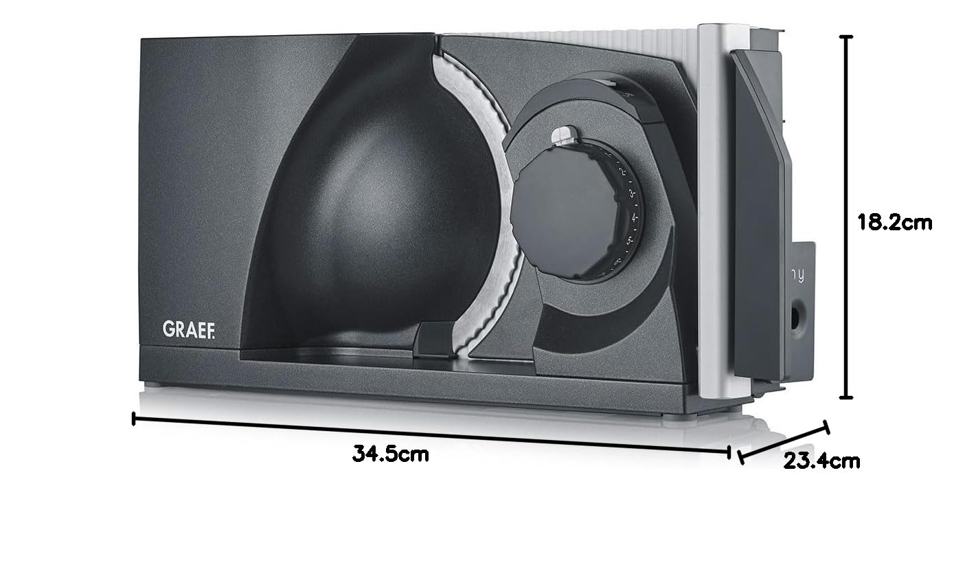 GRAEF MYtiny MT1006 - Trancheuse universelle pliable, Made in Germany, entièrement métallique, lame dentelée Ø170 mm, épaisseur de coupe 0-15 mm, trancheuse à pain, compacte