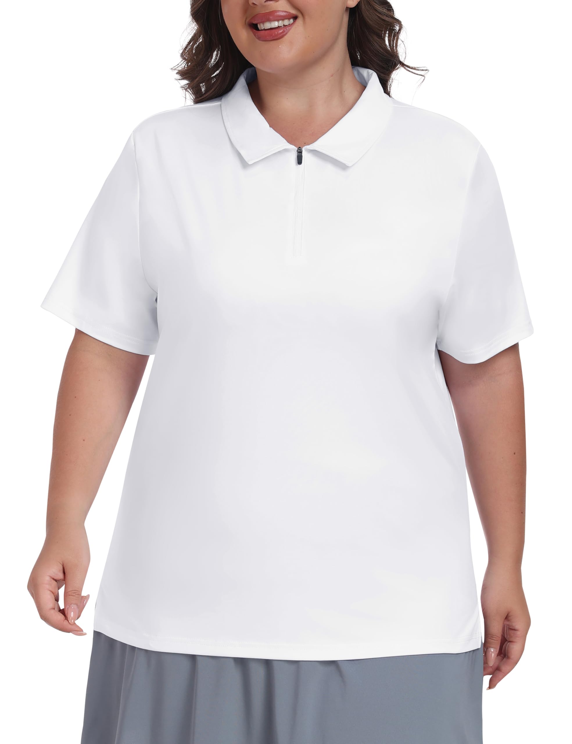 MoFiz Polo de golf de talla grande para mujer, con cremallera, manga corta, cuello y cuello para tenis, ropa deportiva deportiva, talla XL-5XL