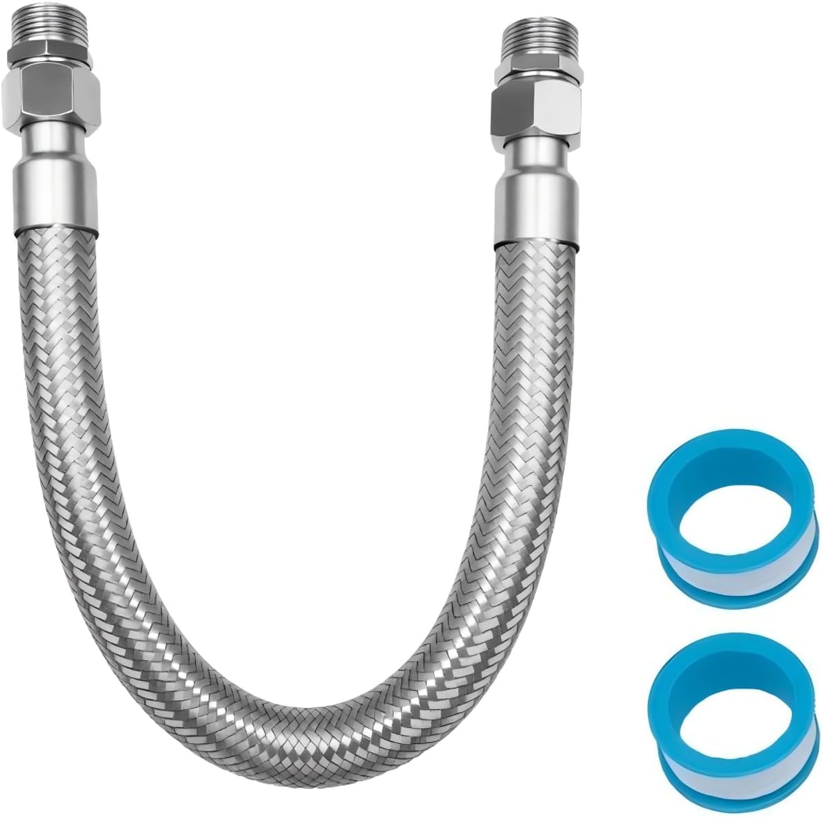 Industrial-Grade Stainless Steel 3/4" Compressor Jumper Hose,20" Length - 3/4" NPT Rotating Fittings, 750°F & 450 PSI