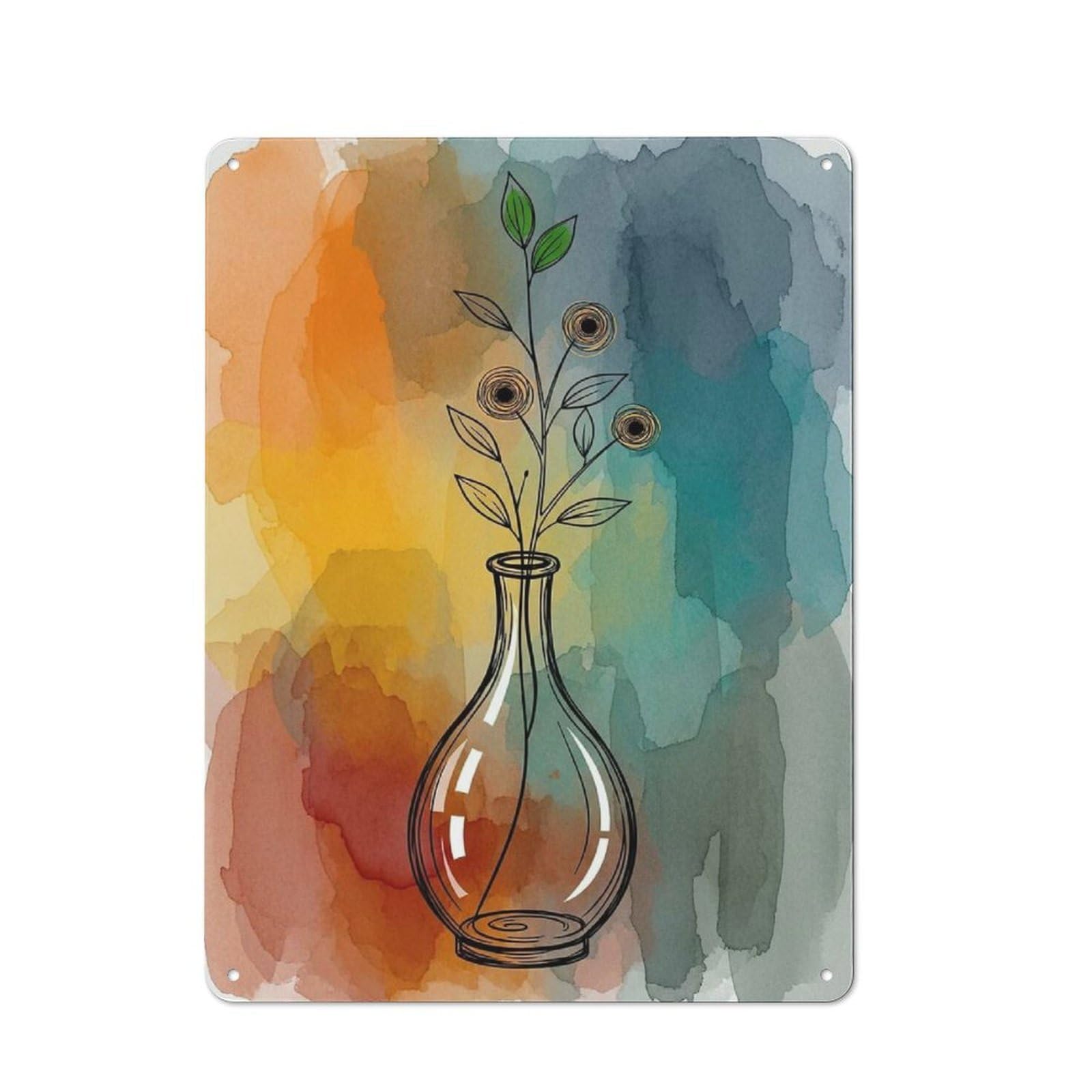Metal Wall Sign 40x30cm Featuring Watercolor Floral Vase Art for Bar Or Restaurant, for Themed Interiors in Bars And Restaurants