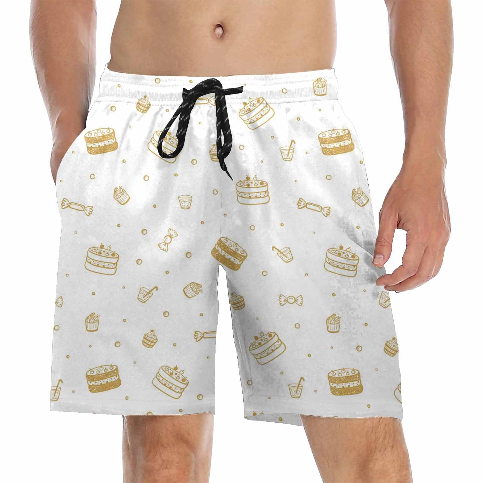 InterestPrint Doodle Cakes, Cupcakes and Candies Men's Swim Trunks Travel Com-Fort Shorts for Men Sportswear Summer 4XL