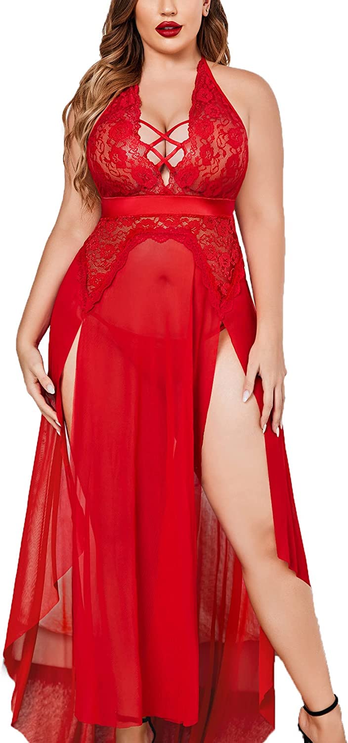 BROIDEN Women’s Net High Slit Babydoll Lingerie for Nightwear
