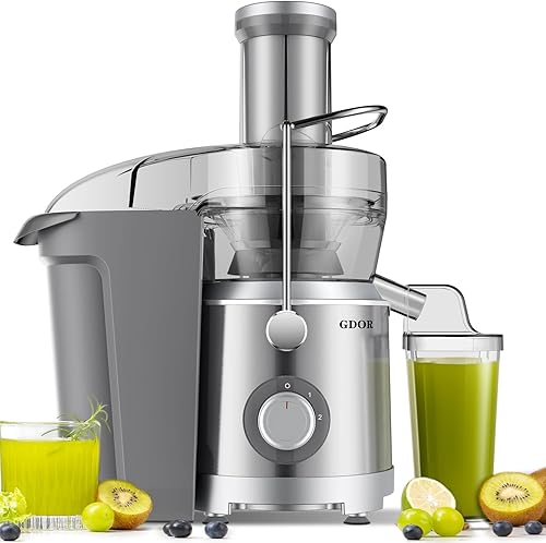 GDOR 1300 W Extra grande máquinas exprimidoras con canal de alimentación más grande de 3.2 pulgadas, extractor centrífugo de jugo de disco de corte