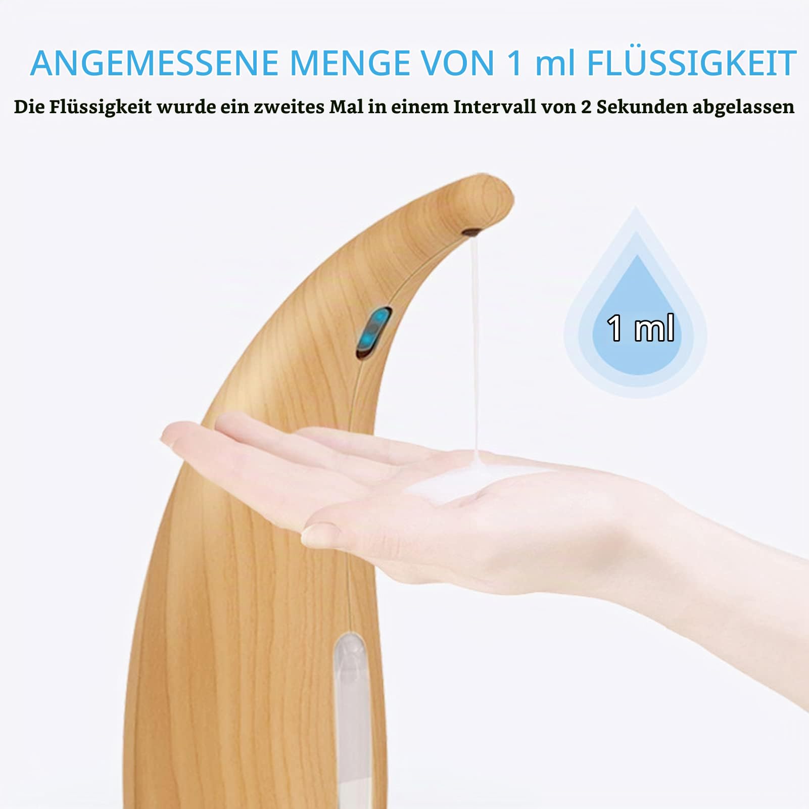 Automatischer Seifenspender Holzoptik, 300ml ABS, Berührungsloser Seifenspender Elektrisch, mit Infrarotsensor, für Bad Küche Waschbecken Hotel Restaurant