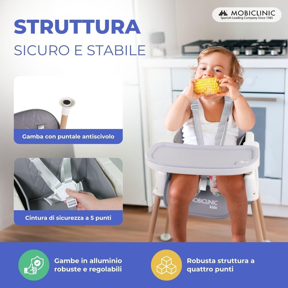 Mobiclinic® kids, Seggiolone pappa evolutivo, 3 in 1, Kiara, + sedia da gioco alto, Pieghevole, Cintura di sicurezza a 5 punti, Vassoio regolabile, 6-36 mesi, Fino 15 kg