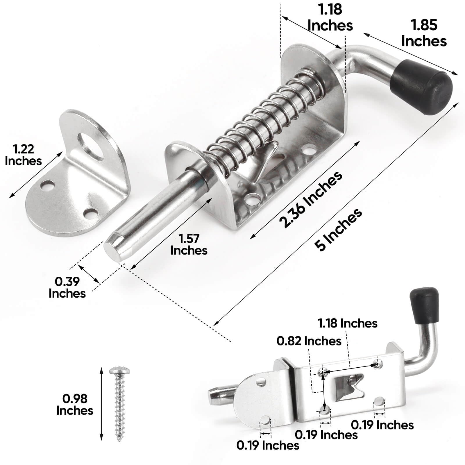 BANCHELLE 5" Spring Latch Pin – 304 Stainless Steel, Screw-In, For Sheds, Gates, Containers (2-Pack)