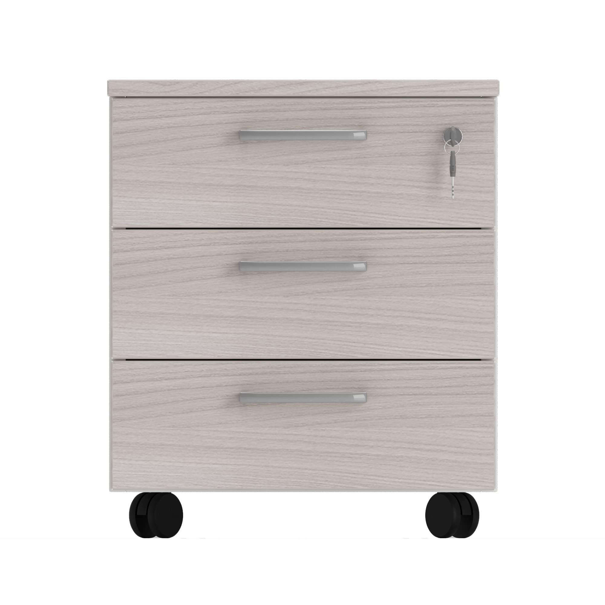 One Living Cassettiera da Ufficio con Rotelle, Tre Ampi Cassetti - Montaggio Facile - Elegante e Pratica Soluzione per Organizzare il Tuo Spazio di Lavoro (L 42 x P 56 x H 51 cm, Olmo Chiaro)
