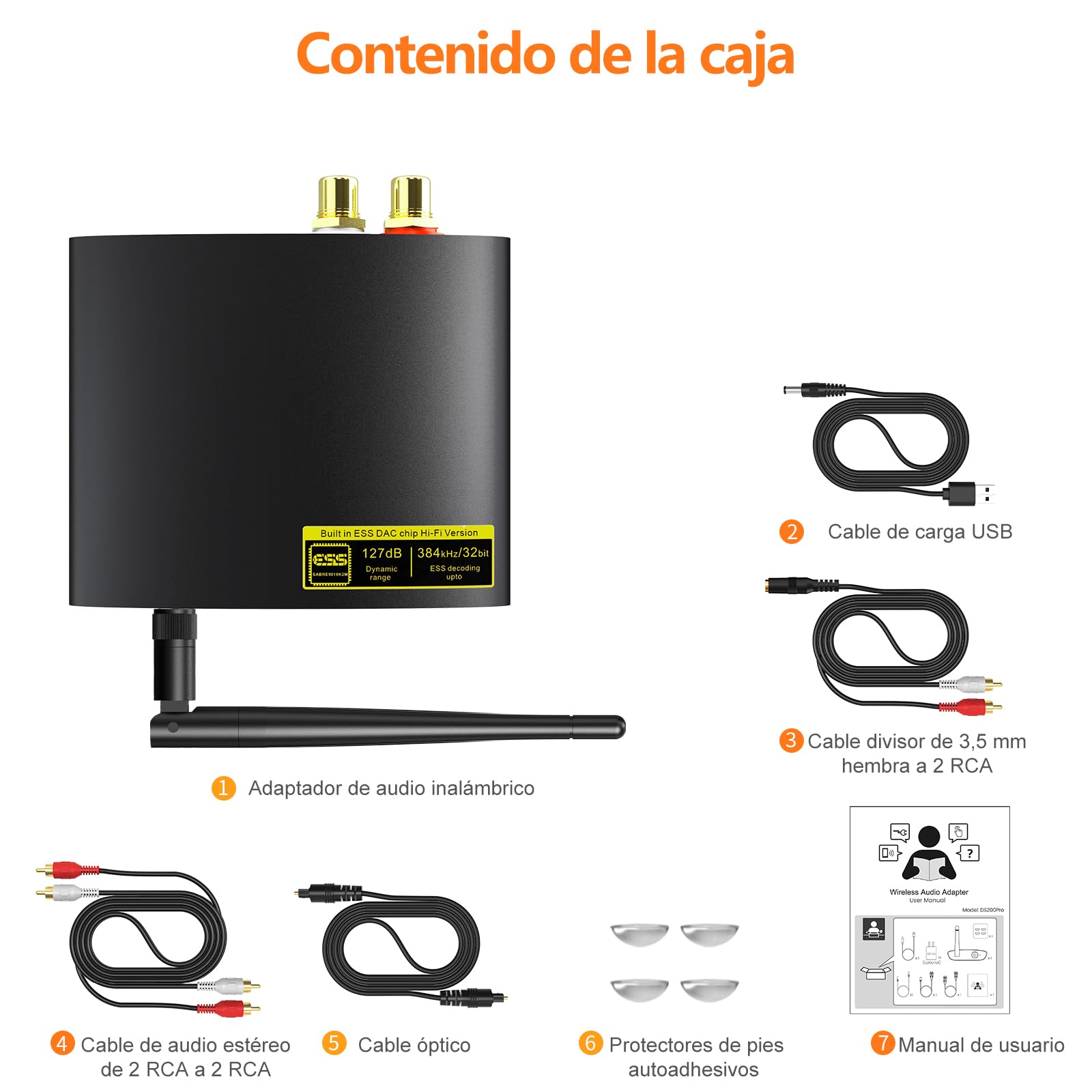 1Mii DS200Pro Receptor Bluetooth 5.3 HiFi para Estéreo, Adaptador Audio Bluetooth DAC de Audiófilo, Hi-Res, aptX HD, LDAC, Salida RCA/Opt para Home Cinema, Receptor AV o Amplificador