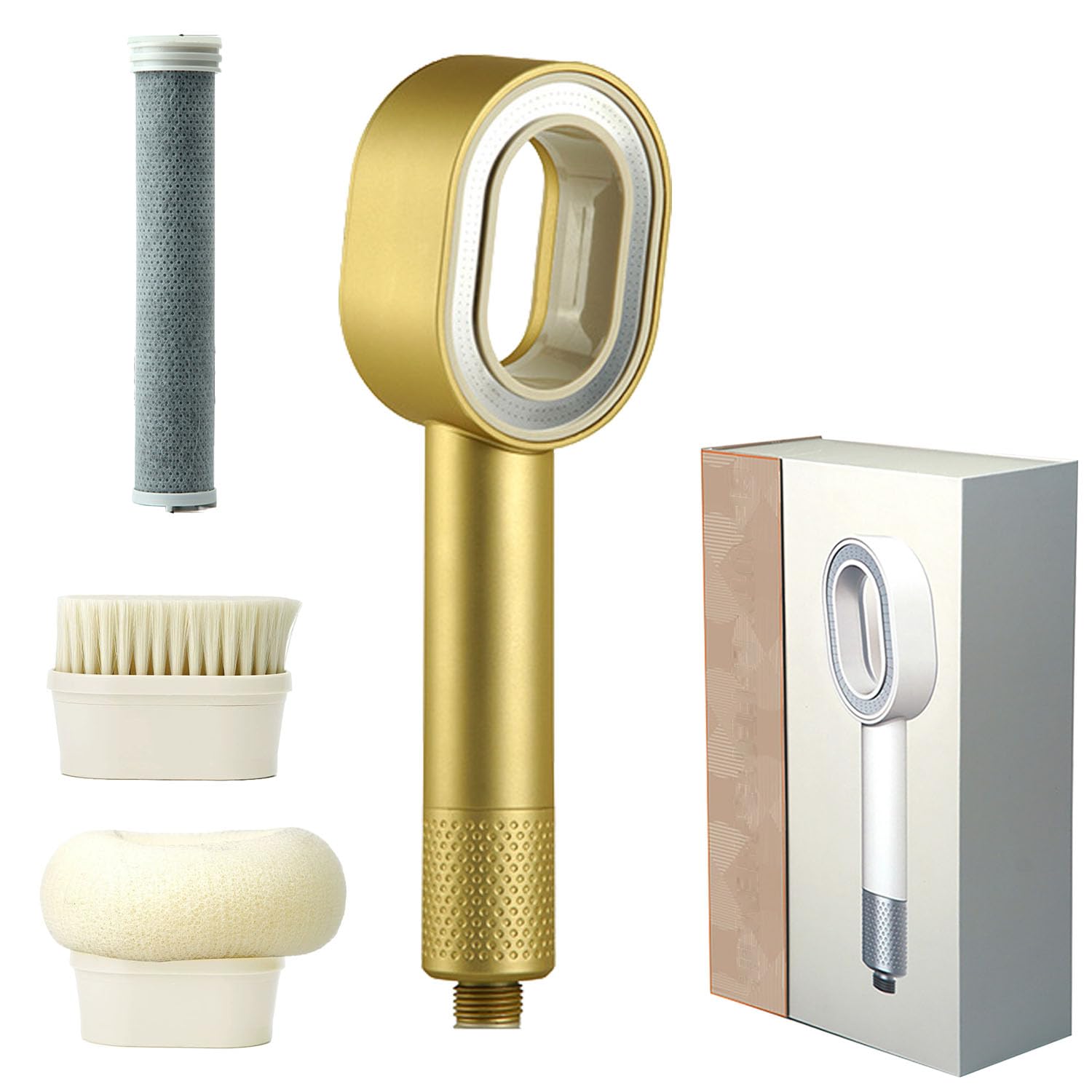 Doodle Duschkopf Hochdruck mit Aktivkohlefilter, Handbrause Wassersparend Anti-Kalk, Chlorfilter Duschbrause inkl Reinigungsbürsten, Filtert Chlorrückstände und Schwermetalle (Gold)