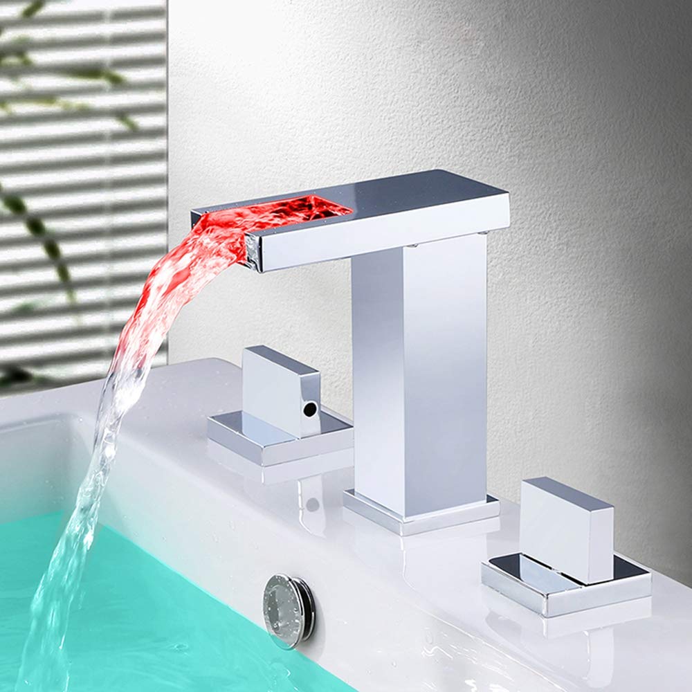 LightintheboxLightinthebox Waterfall Widespread LED Color Changing Chrome Bathroom Sink Faucet Lavatory Basin Tub Filler Faucet Mixer Taps Two Handles Three Holes