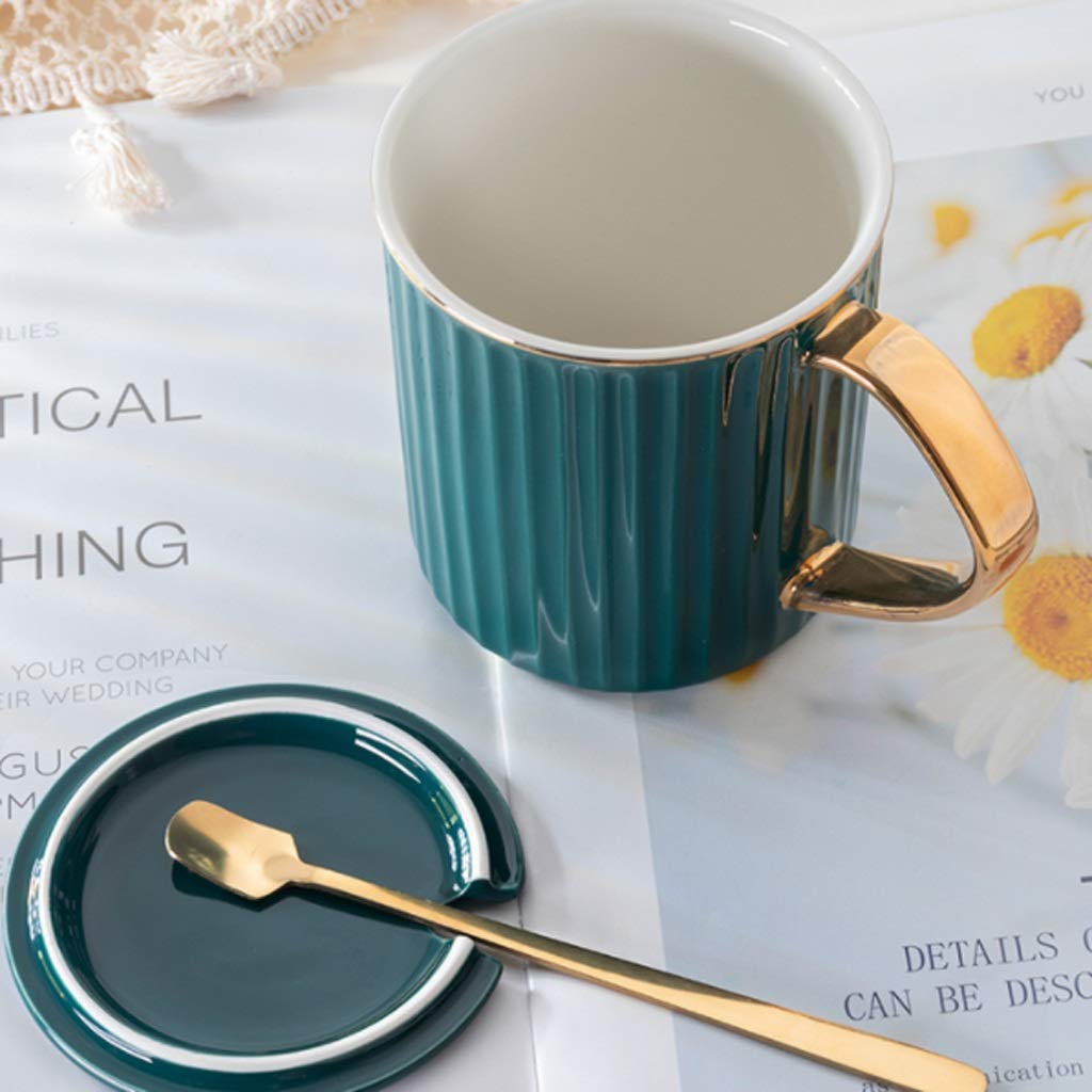 Kaffee-Becher Keramik-Tasse Faltenbecher-Body rutschfeste Wärmedämmkapazität Becher mit Deckel und Oberfläche Wiederverwendbarer Kaffeetasse mit großer Kapazität 450ml