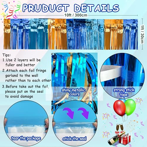 Image of 4 Packs Total 39 Ft Parade Floats for Trailer Car, Orange Blue Foil Fringe Garland Tinsel Blue Dog Themed Streamers Hanging Banner Table Skirts for Graduation Homecoming Birthday Dog Themed Party