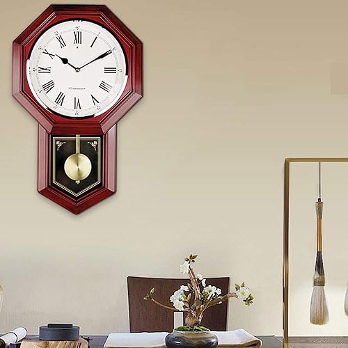 Miniatura 3 de TRPYA Reloj de pared antiguo, reloj de péndulo de madera de cuarzo, funciona con pilas, diseño de regulador de madera silencioso, reloj de pared