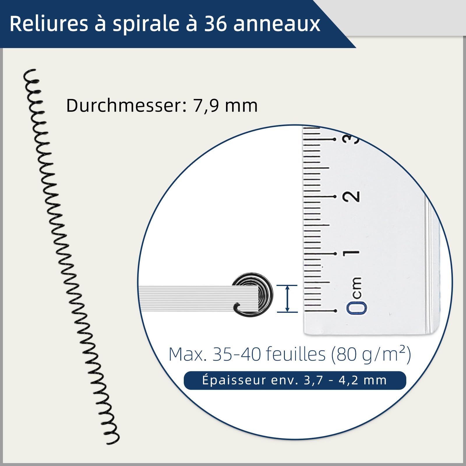 RAYSON Reliure Spirale, 40 Feuilles, 3:1, Lot de 100 | Compatible relieuses 34 anneaux. Spirales plastique robuste pour rapports et présentations à plat