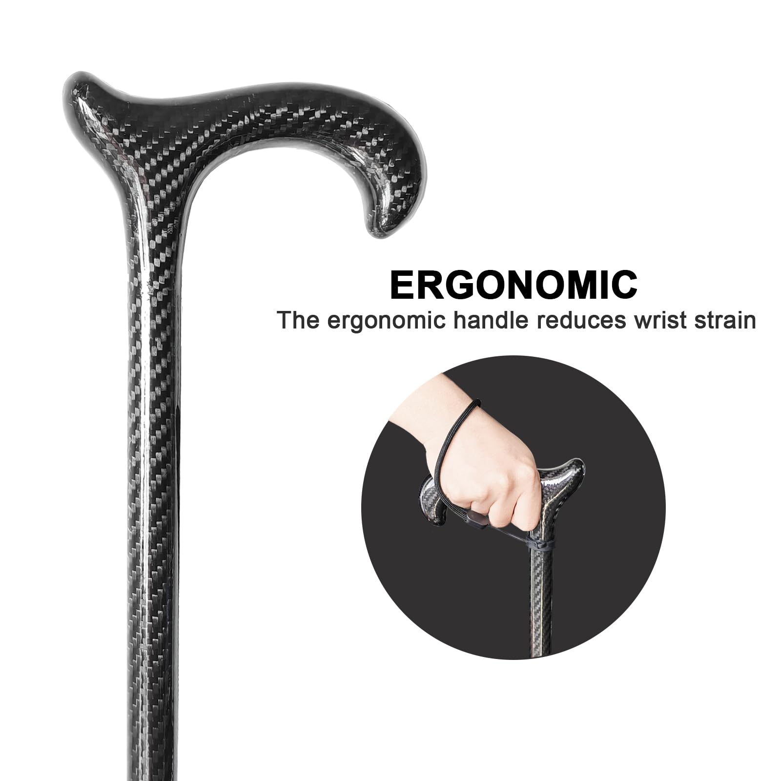 Gehstock aus Kohlefaser, leicht, tragbar, mit Handschlaufe und T-Griff für Senioren und Erwachsene, ergonomisch, stabiler Kohlefaser-Gehstock, 96 cm