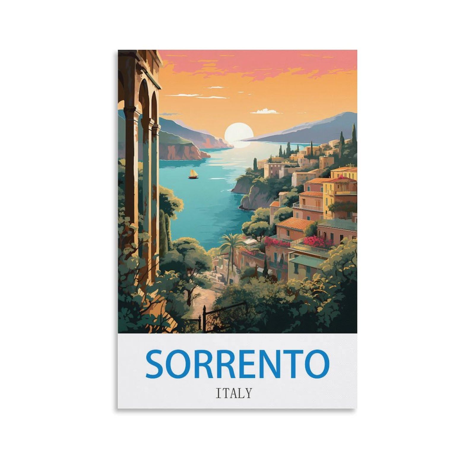 HeyBox Sorrento Italy Vintage Travel Poster 12x18inch(30x45cm) Canvas Prints Wall Art Paintings for Home Office Living Room Decor