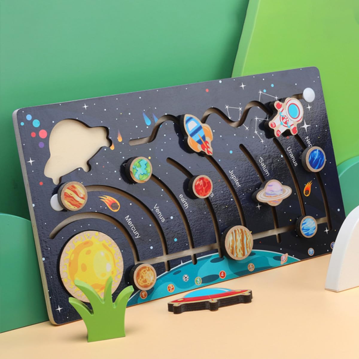 Puzzle di Pianeti Solare in Legno per Bambini, Gioco Educativo