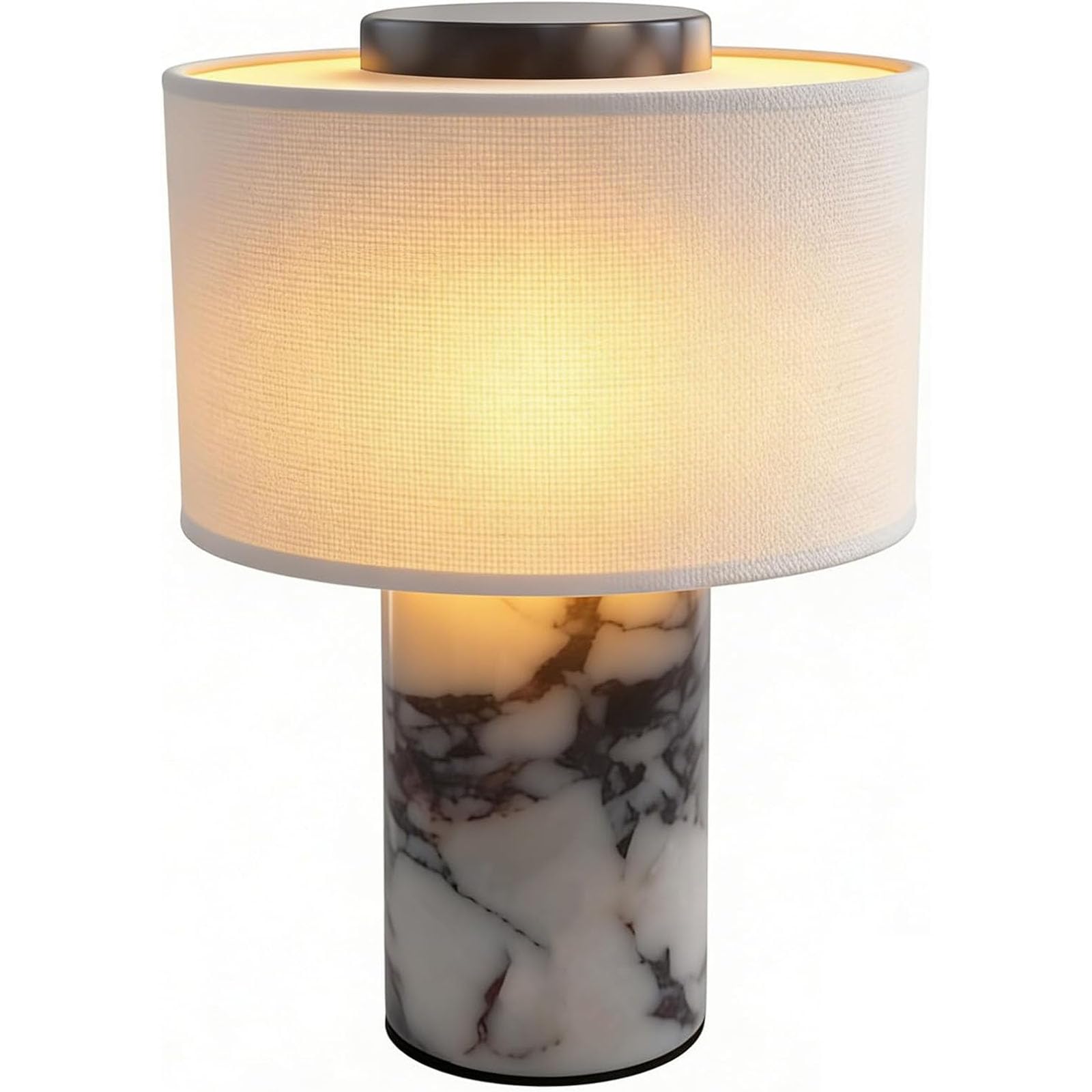 Rechargeable Touch Table Lamp, Marble Base with Linen Fiber Lampshade, 10 Inch High-End Decorative Light for Console, Entryway, Foyer, Counter or Bedroom