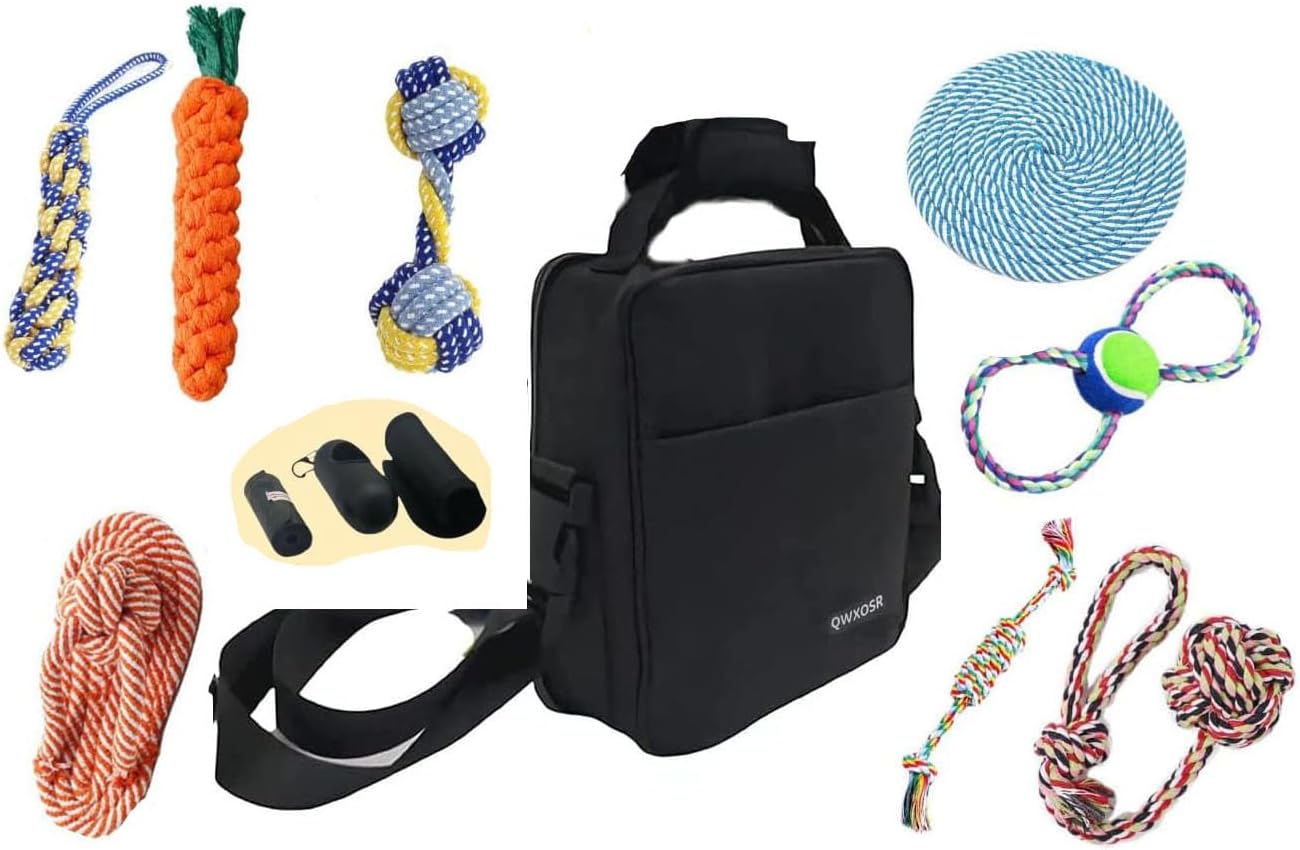 QWXOSR Dog Chew Toy Rope and Shoulder Bag Interactive Toy Ball Rope and Carrying Dog Value Set for Small to Medium Breed Dog Mummy Puppy