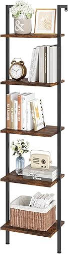 ELYKEN Estante de escalera, estantería de madera de 5 niveles para montar en la pared con marco de metal, estante organizador de exhibición abierto