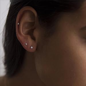 Titanium Earrings Screw Back Earrings for Women Toddler, Hypoallergenic Flat Back Stud Earrings Cubic Zirconia Studs for Cartilage Helix Tragus Piercing Jewelry