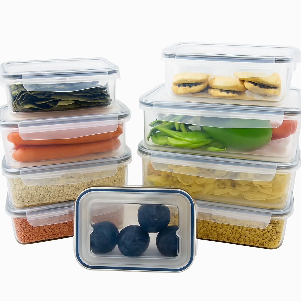 Panzy Home Tranparent Plastic Food Storage Set - Bpa-Free, Airtight, Leak-Proof Containers For Kitchen & Pantry, Microwave & Freezer Safe - (9 Containers & 9 Lids) Leftover Lunch Boxes