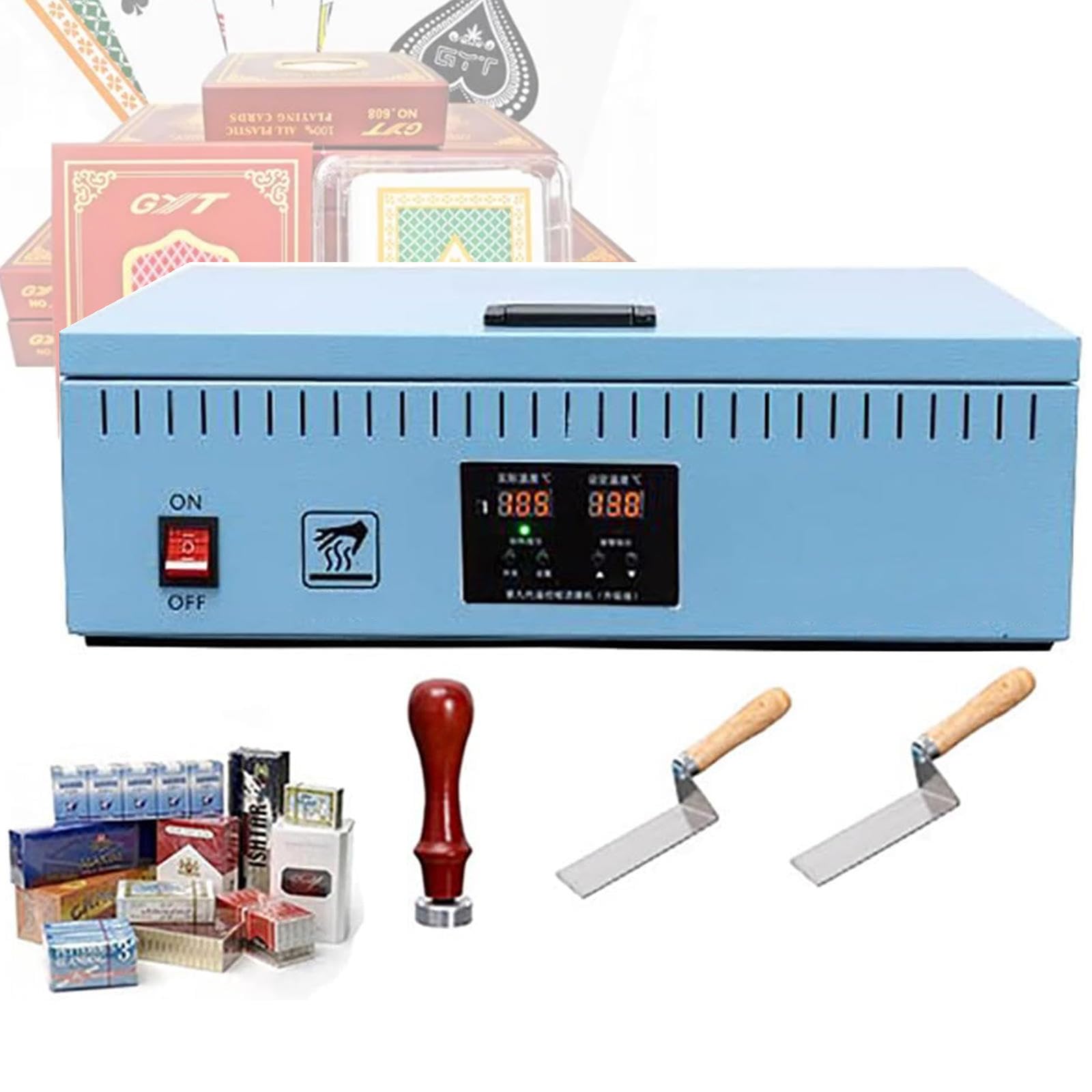 KJZQXYX 1200W Cellophane Wrapping Machine, Desktop Heating Sealing Machine, Manual PVC Film Overwrapping Machine,for Perfume, Cosmetics (Blue)