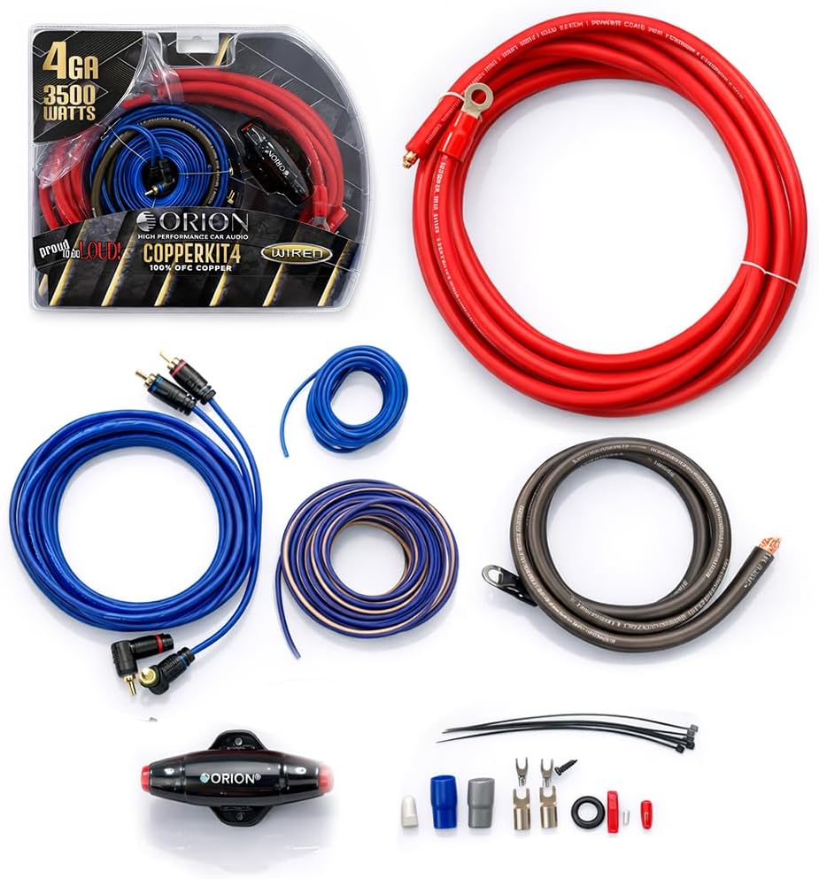 Orion COPPERKIT4 4 AWG True OFC Complete Amplifier Wiring Kit, 100% American Wire Gauge, High Current Car Audio Amp Subwoofer Install Kit, 4 Gauge Power Cable with ANL Fuse Holder, RCA & Speaker Wire