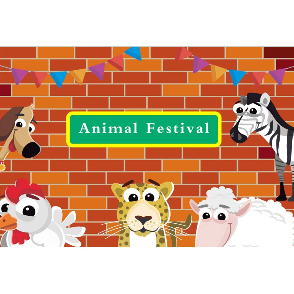 YongFoto 10x8FT Vinyl Photography Backdrop Sesame Street Birthday Backdrop Safari Animal Festival Red Brick Wall Background Event Party Decoration Portrait Photo Shoot Studio Photo Booth Props
