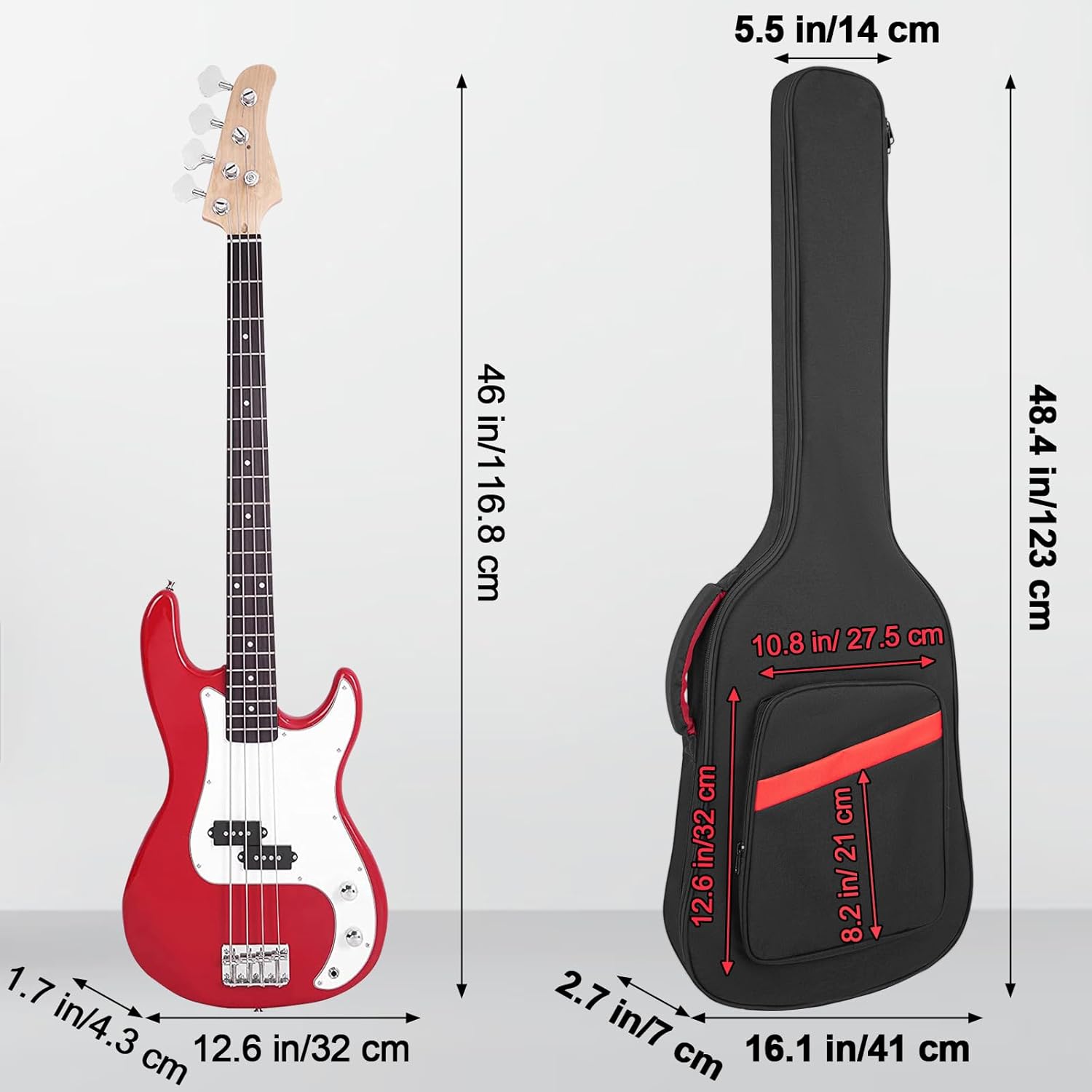 Bass Guitar Bag 7mm Padding Electric Bass Case, Gig Bag Backpack with Neck Strap and Pockets, Black