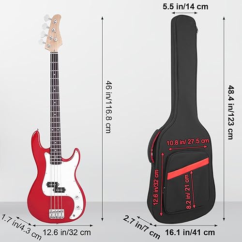 Miniatura 3 de Muscab Bolsa de guitarra para bajo de 0.276 in, acolchado para bajo eléctrico, mochila con correa para el cuello y bolsillos, color negro