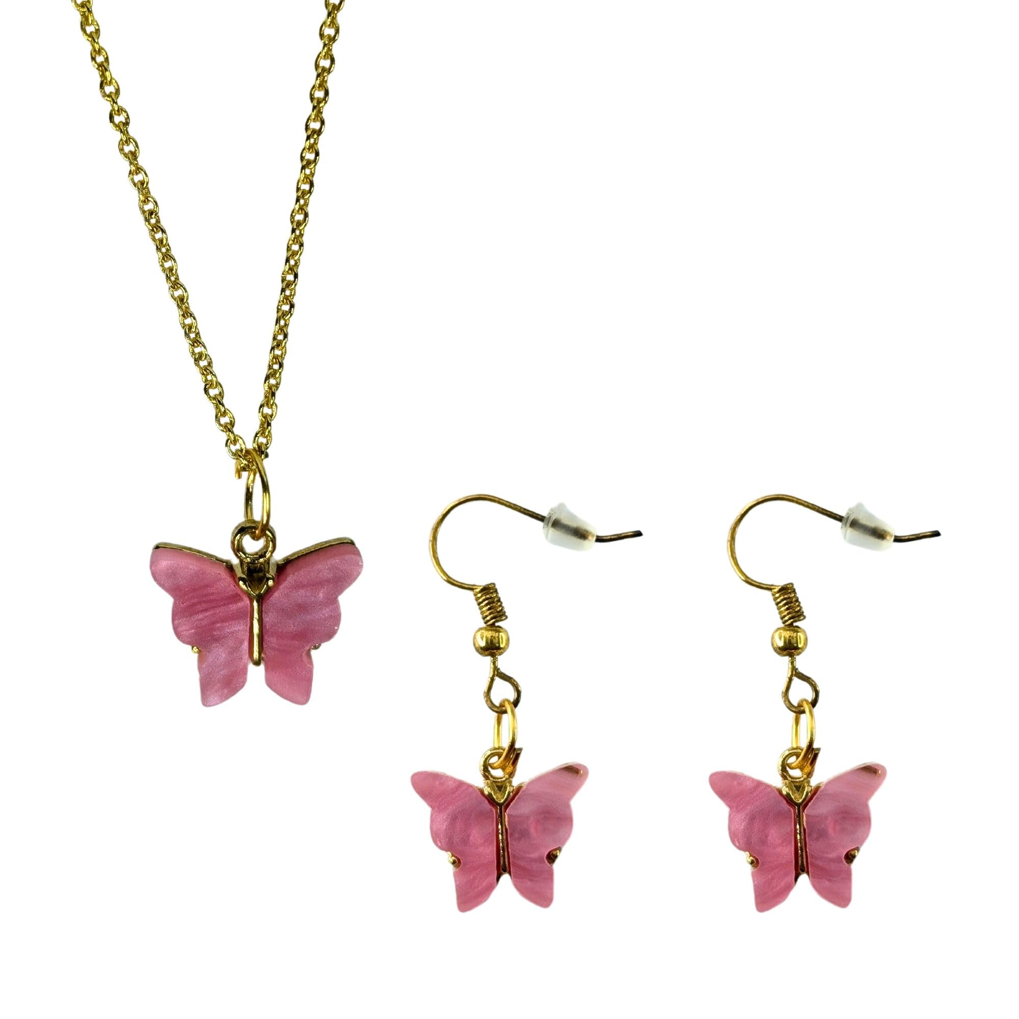 Laura Designs Butterfly Pendant Necklace Set with Earrings | Gold Polish Chain | Gift for Women, Girls and Best Friends (Pink) (B0CQNQ7PWW) Amazon Price History, Amazon Price Tracker