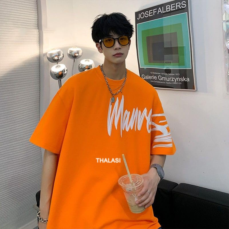 Image of THALASI Urban Vibes Men's Black Oversized T-Shirt | Los Angeles Print T-Shirt for Men |Back Print T-Shirt for Men | Relaxed Baggy Fit | Round Neck & Half Sleeve