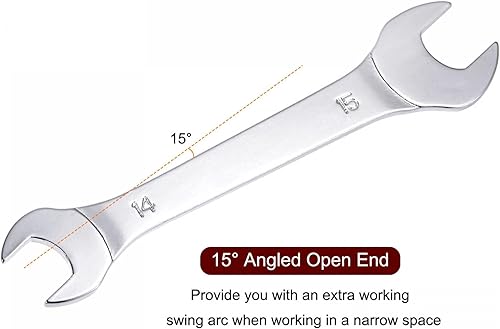 Miniatura 3 de uxcell Llave fina de extremo abierto, espejo métrico de 0.551 in x 0.591 in, acero de alto carbono, para mantenimiento doméstico y reparaciones