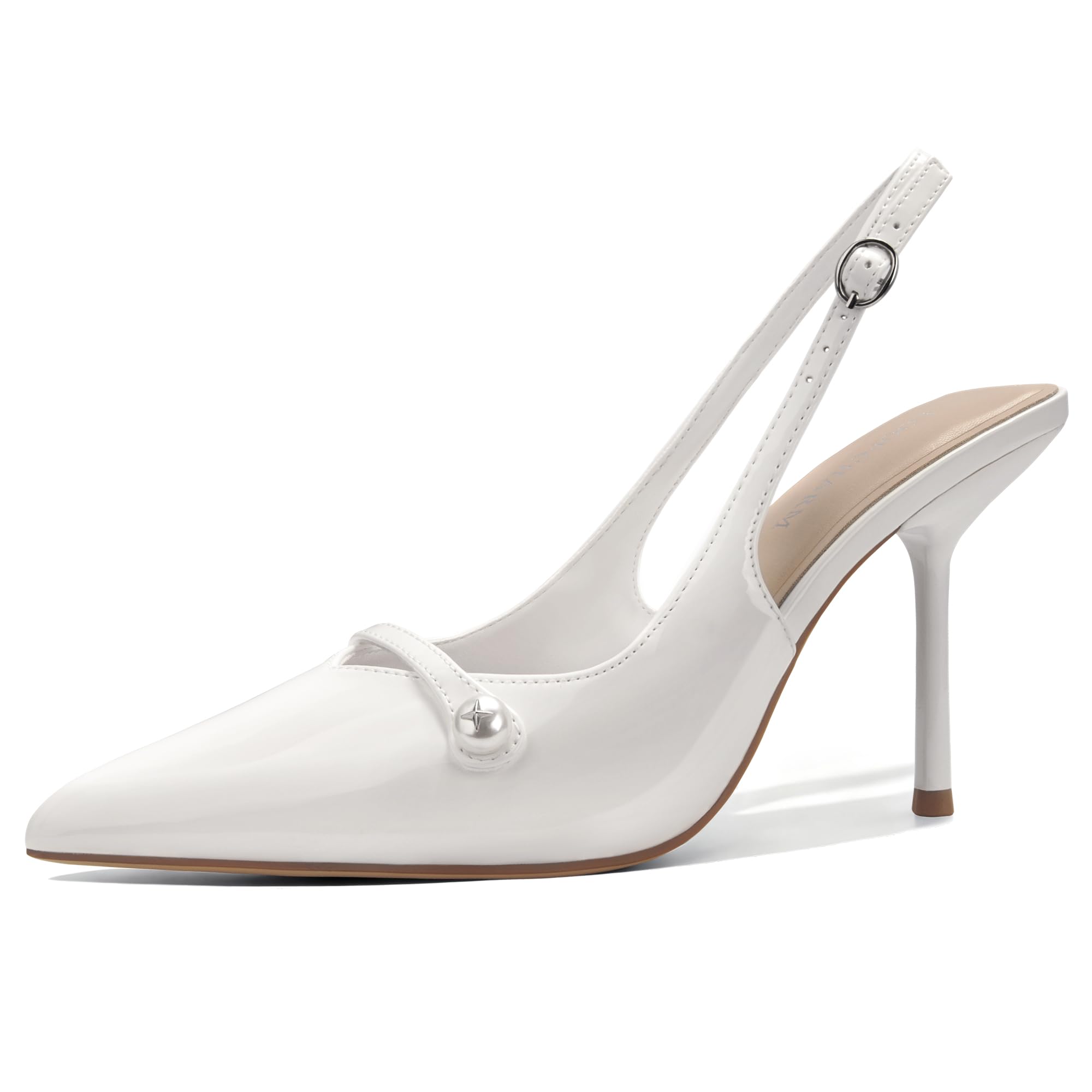 loopcharm Women's Slingback Heels Closed Toe Pointed Stiletto High Heel Pumps Elegant Dress Shoes for Wedding Party Bride with Pearl-picture-36
